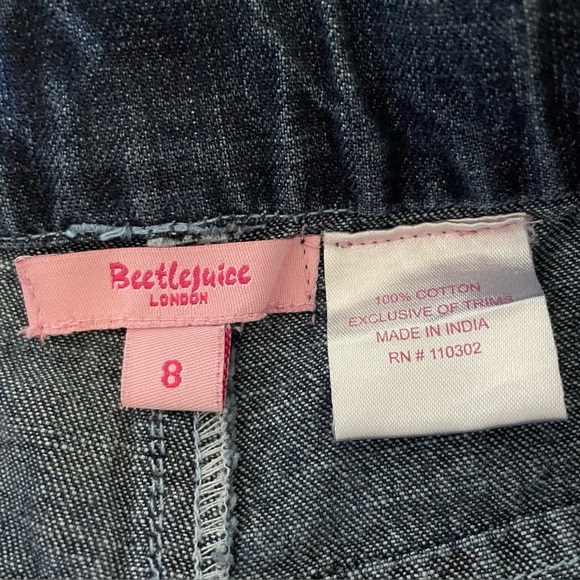 Beetlejuice London Flare Jeans Girls Size 8 Blue Dark Wash Denim Embroidered - Picture 2 of 14